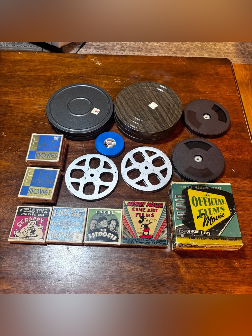 Popeye Mickey CARTOONS WWII NEWS FILM LOT  Reels Container 3 Stooges Props Vtg